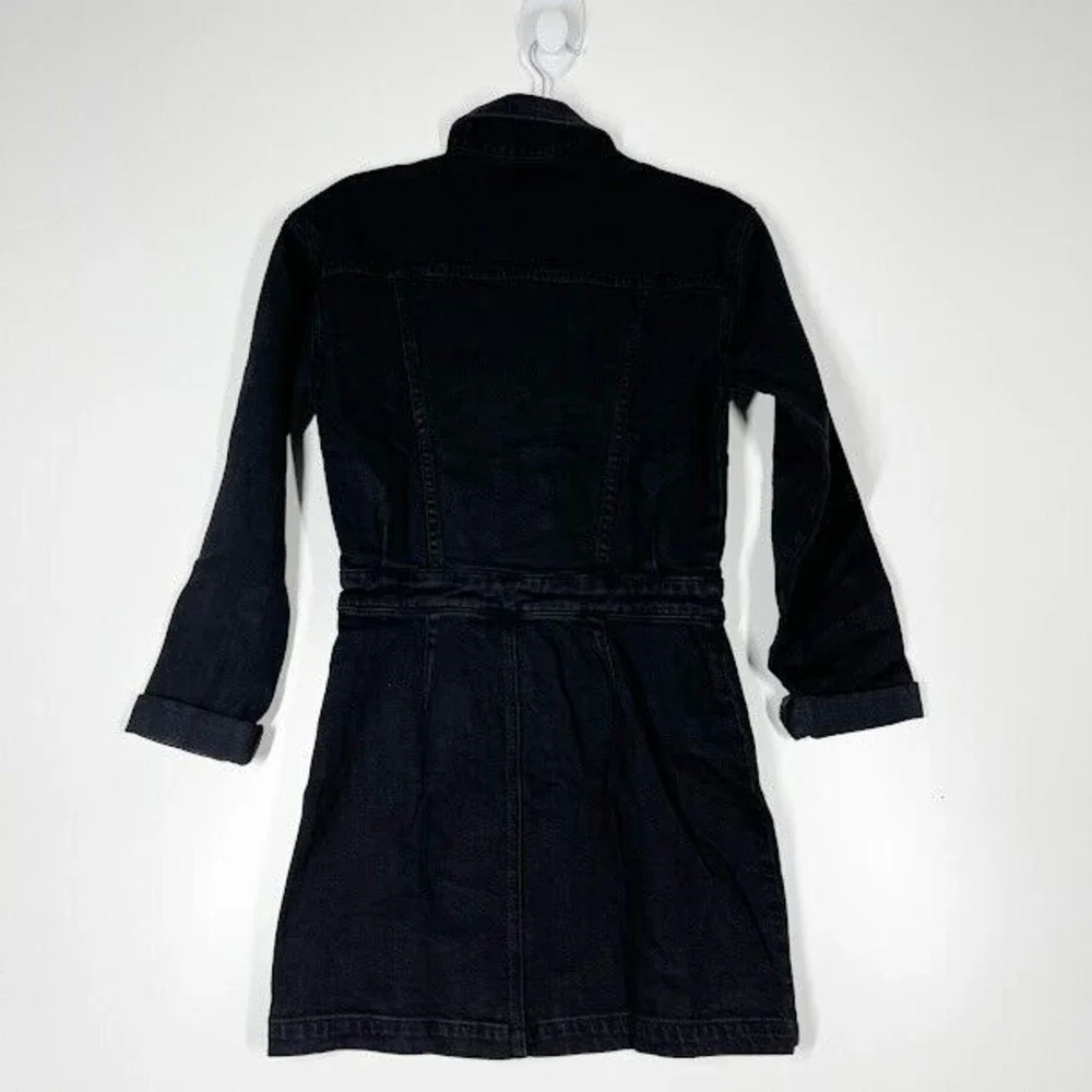 GRLFRND Womens Black Margo Denim Dress Button Distressed Stretch Dress Sz Small - Picture 3 of 11